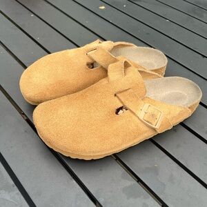 Birkenstock Clogs Women 38 Boston Black Suede Softbed Classic Comfort Grunge